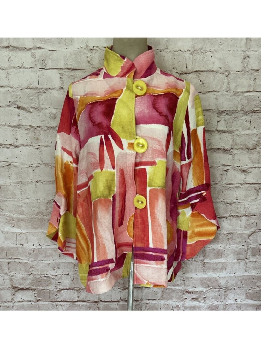 IC by Connie K Collection Textured Swing Jacket Pink Abstract Watercolor Size M